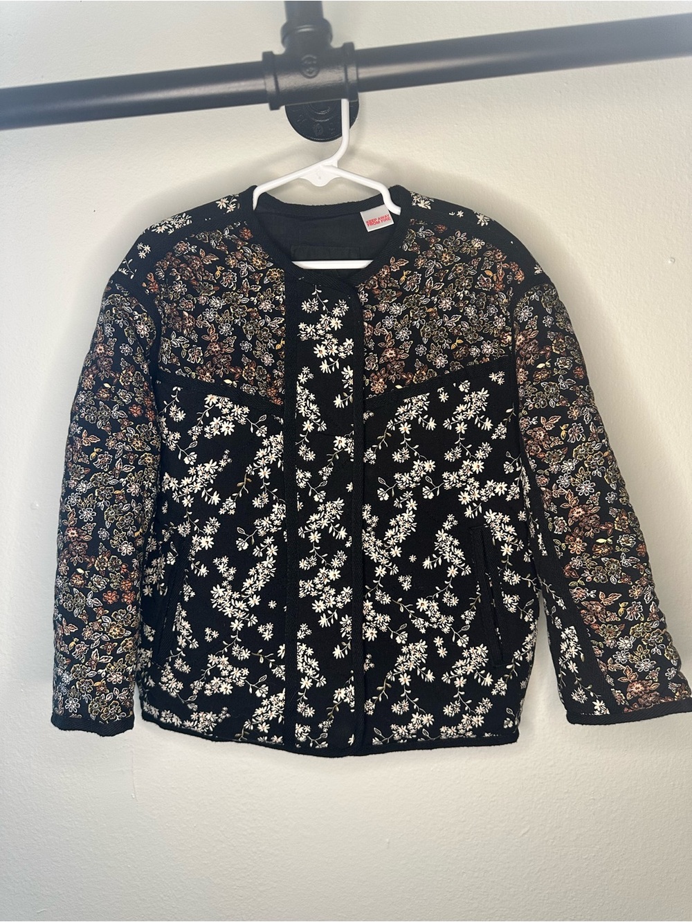 Zara Black Floral Quilted Bomber Jacket